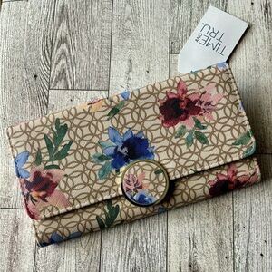 Time and Tru Beige Floral Wallet with Ring Accent